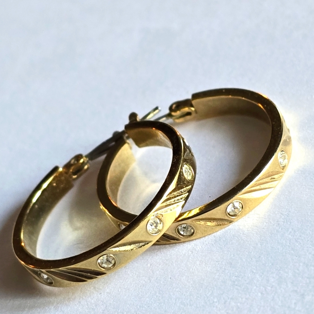 Hoop earrings gold tone hoops clear rhinestones